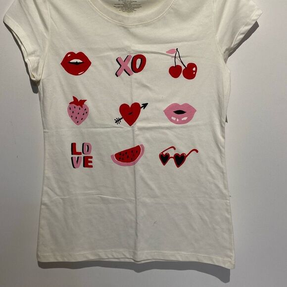I’m Wound Up Women's Cream Love Theme Short Sleeve Graphic T-Shirt Large NWT - Picture 2 of 7